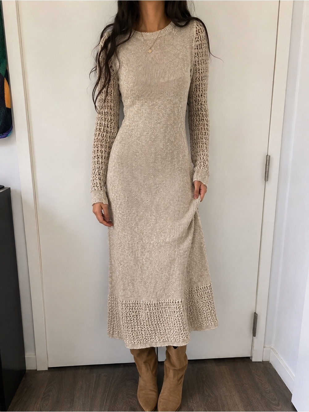 Vintage Cyril Cullen Ireland Cotton Linen Open Knit Maxi Dress